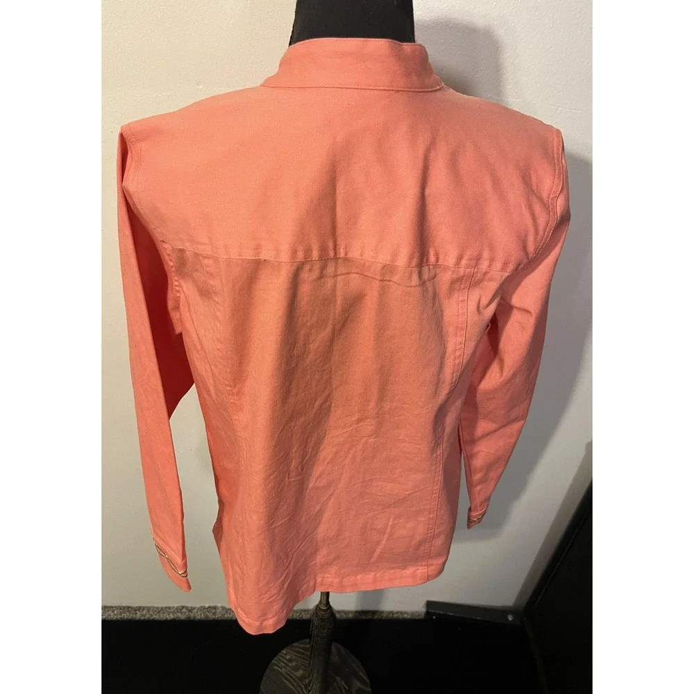 Quacker Factory Jacket Womens Medium Pink Embroidered Butterfly Floral Full Zip‎